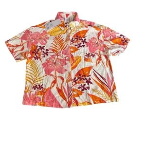 C&C California Womens Small Linen Blend Tropical Floral Button Down Shirt NWT
